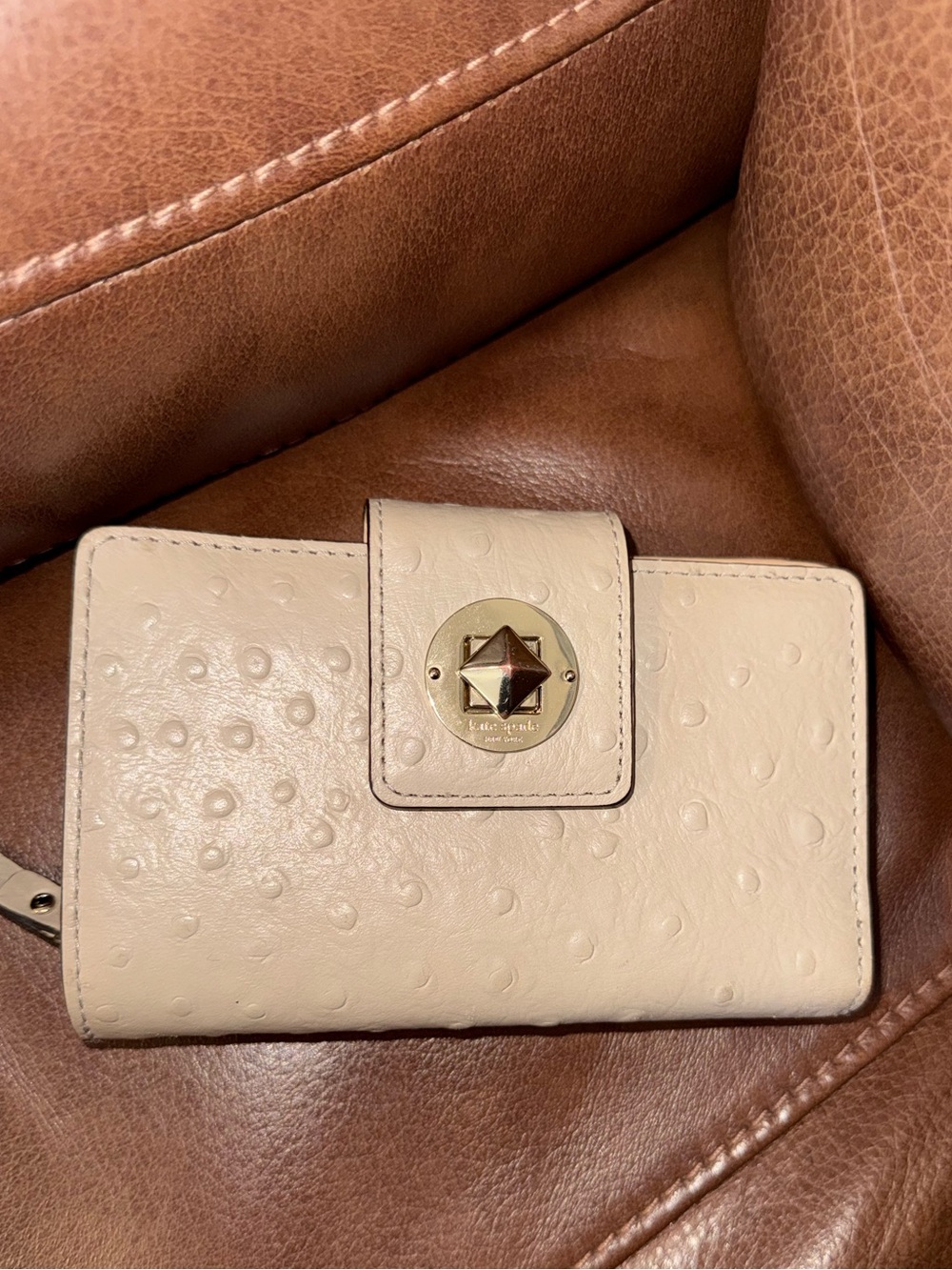 Kate Spade Ostrich Textured Leather Wallet with Gold Turnlock